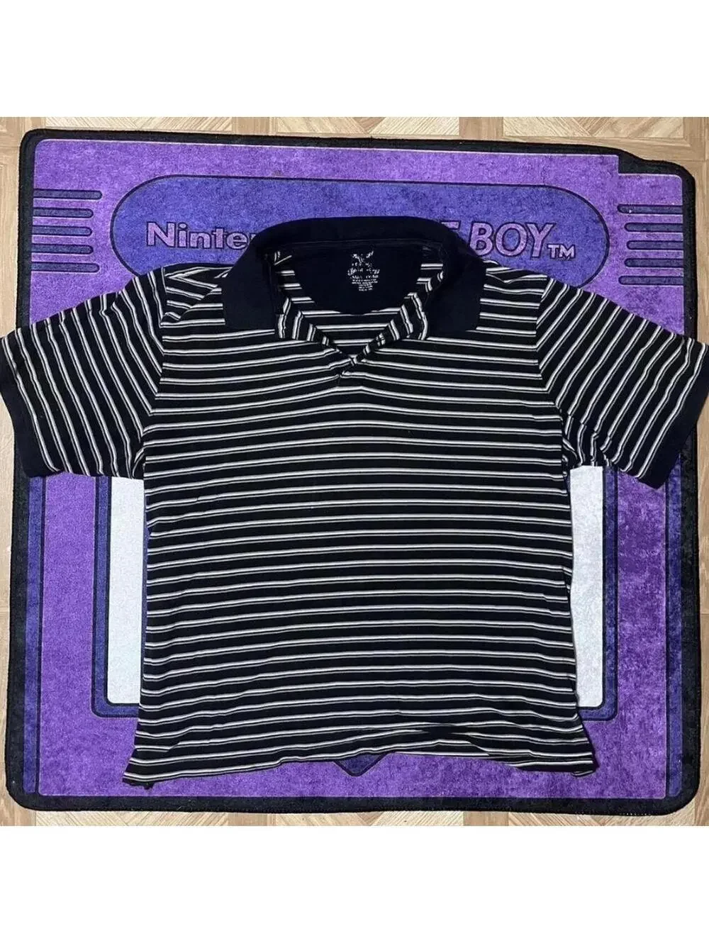 Y2K black and white striped polo tshirt
